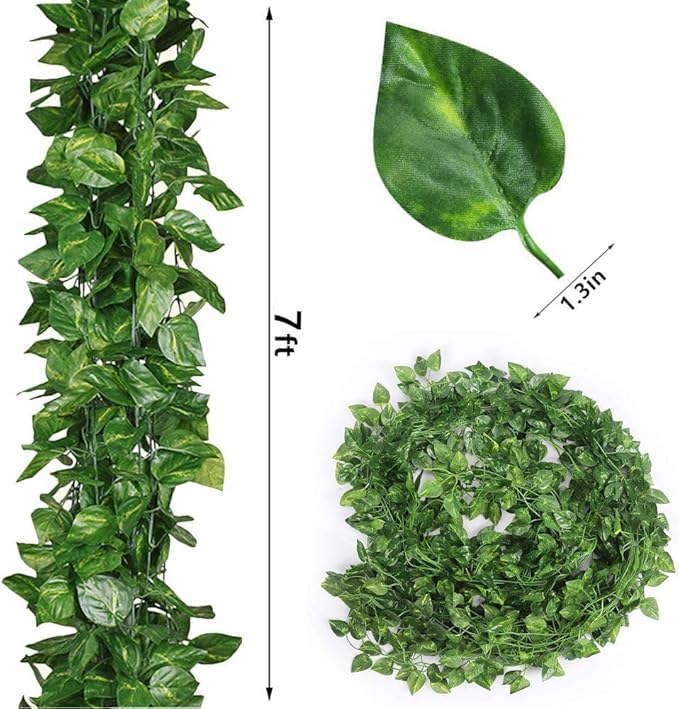 12 Pcs Artificial Green Vines with 2 Warm LED Fairy Lights