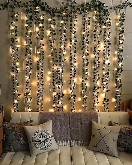 Aesthetic Room Decoration Kit with Artificial Green Vines & Warm Fairy LED Lights