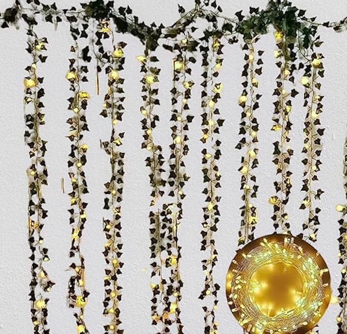 Aesthetic Room Decor Kit with Artificial Green Vines & Warm Fairy LED Lights for Wall Decoration