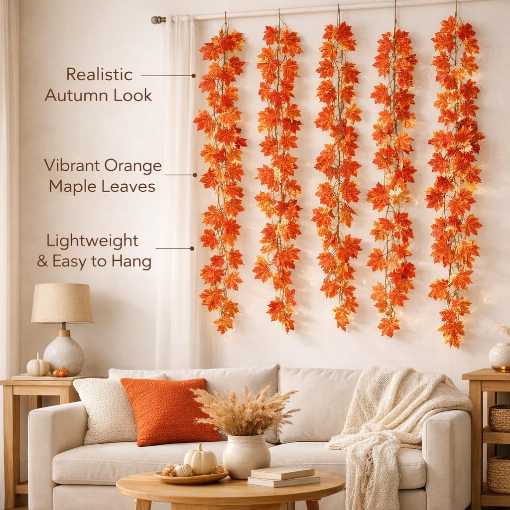 Artificial Maple Leaf Vine | Autumn Fall Hanging Creepers for Home, Wall, Balcony & Festival Decoration