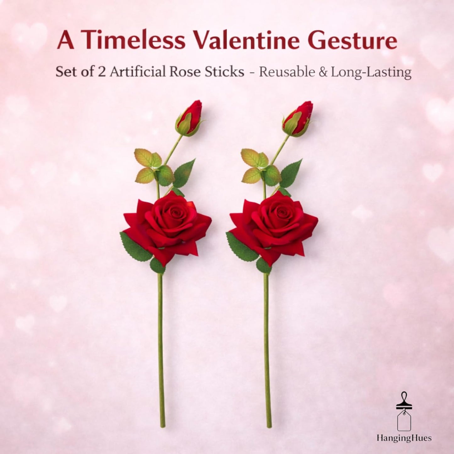 Artificial Red Rose Stick | Realistic Artificial Flower with Bud