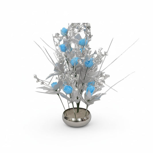 Modern Artificial Blue Flower Plant in Silver Steel Pot – 37 cm