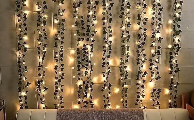 Aesthetic Room Decoration Kit with Artificial Green Vines & Warm Fairy LED Lights