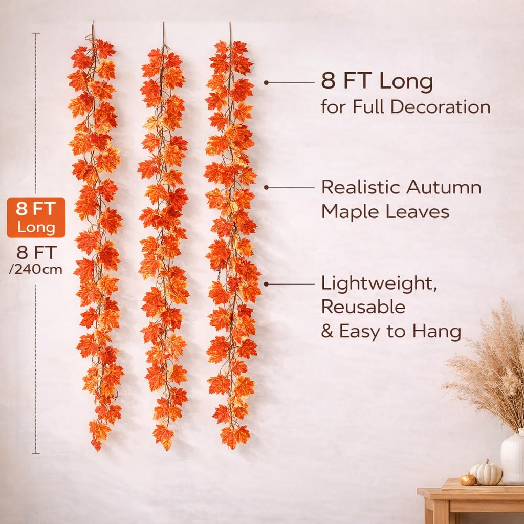 Artificial Maple Leaf Vine | Autumn Fall Hanging Creepers for Home, Wall, Balcony & Festival Decoration
