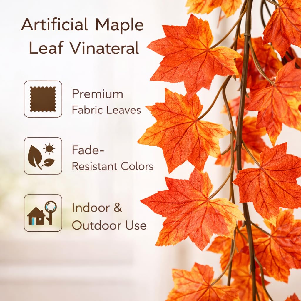Artificial Maple Leaf Vine | Autumn Fall Hanging Creepers for Home, Wall, Balcony & Festival Decoration