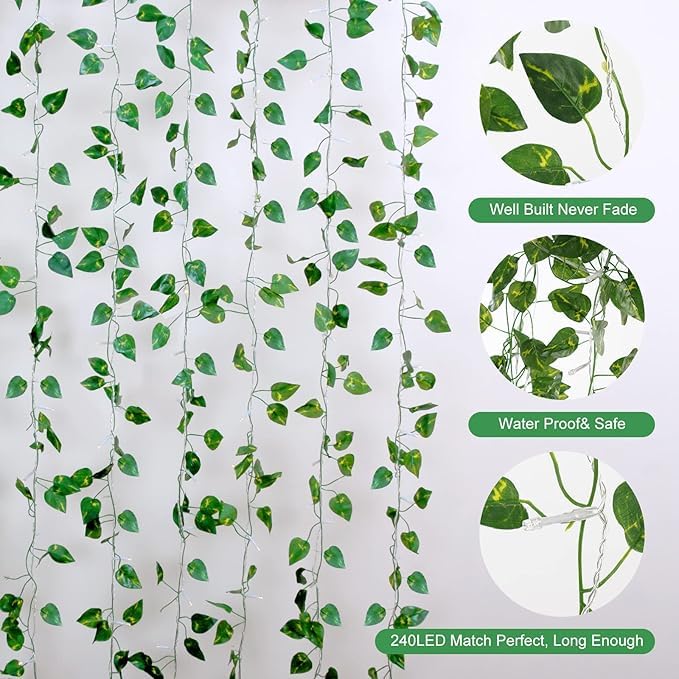 Artificial Green Vines (6 Pcs) with Warm Fairy LED Light for Navratri & Diwali Decoration