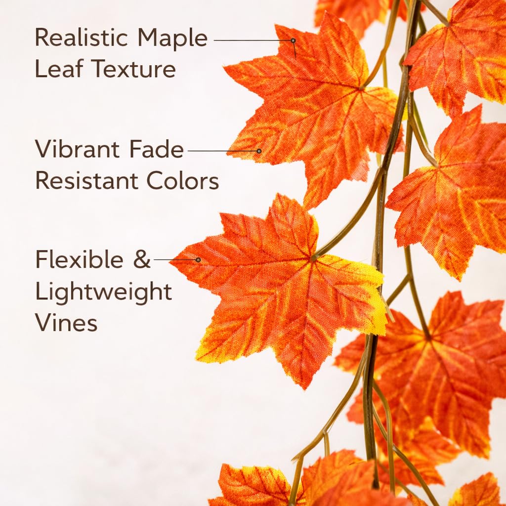 Artificial Maple Leaf Vine | Autumn Fall Hanging Creepers for Home, Wall, Balcony & Festival Decoration